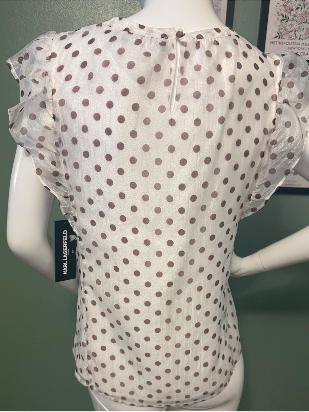 Karl Lagerfeld Cream Blouse with Brown Polka Dots - Picture 2 of 9